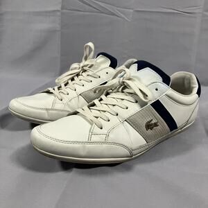 Lacoste Chaymon 120 4 CMA Shoes Mens Size 9.5 White Blue Leather Casual Sneakers